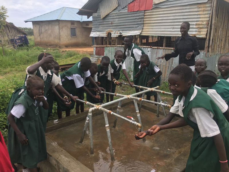 school students at waterpipe
